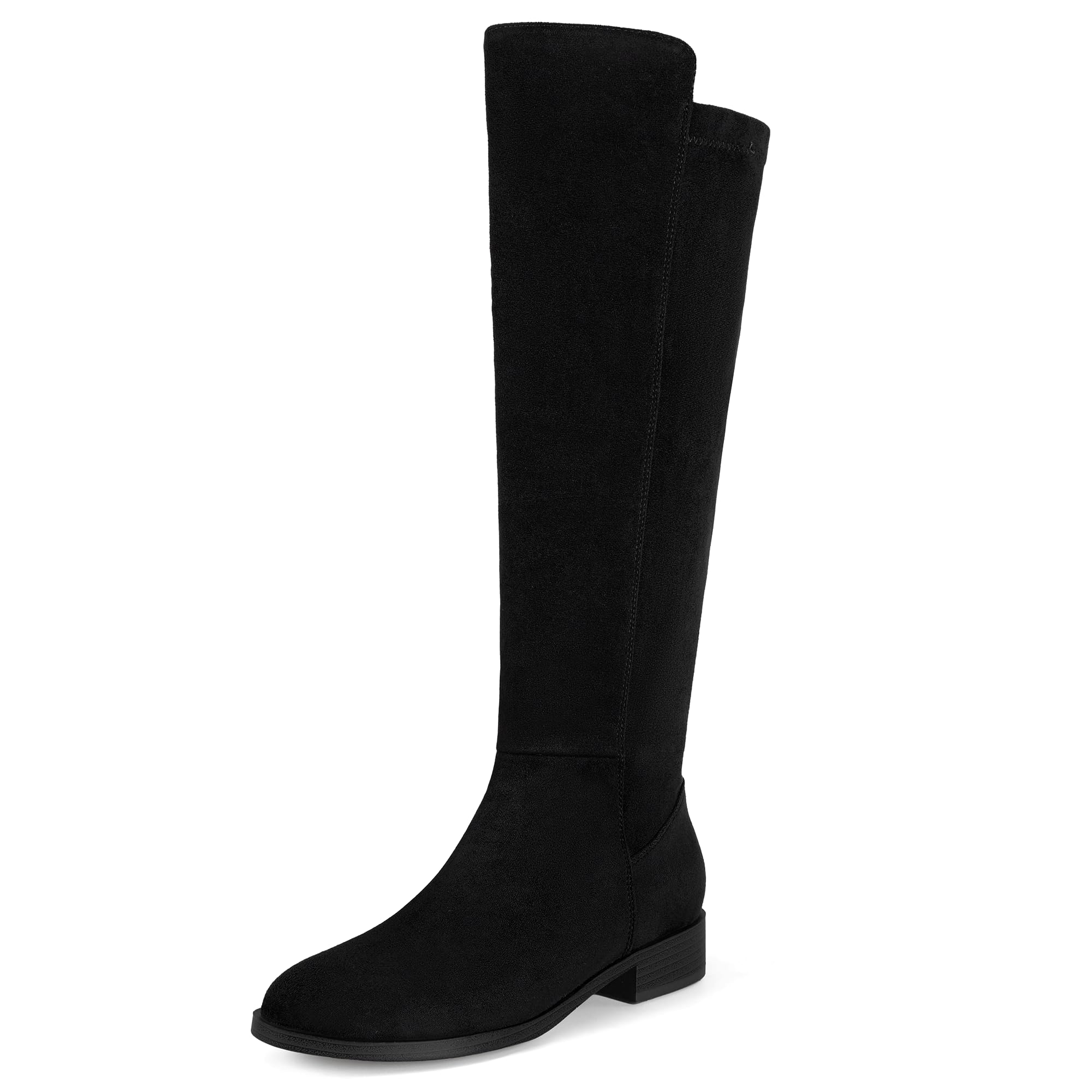 IDIFU Flat Knee High Boots for Women Strecthy Rounded Toe Side Zipper