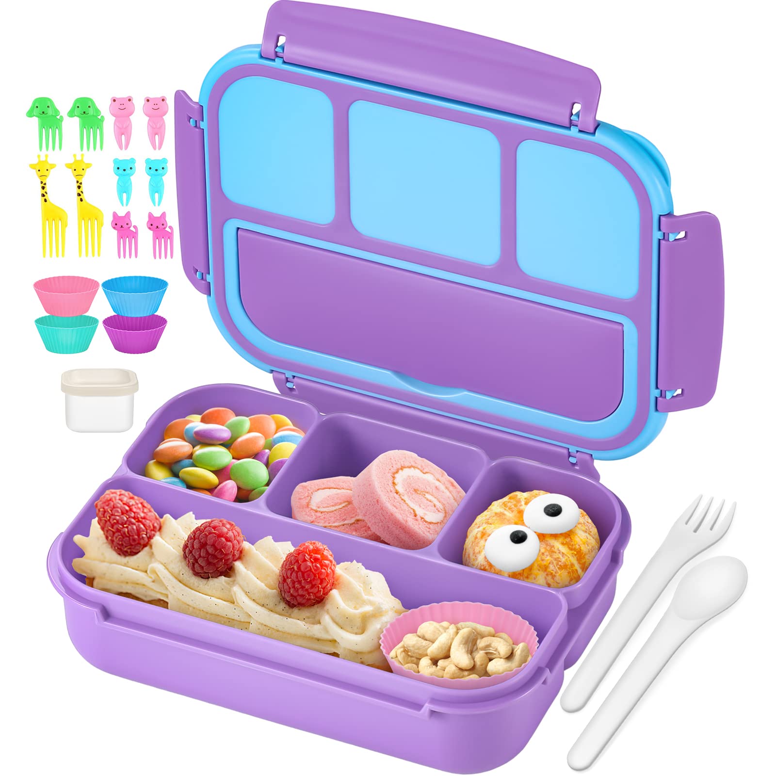 QQKO Bento Lunch Box for Kids Girls Boys, Toddler Kids Lunch Boxes for School, L