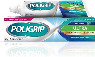 Poligrip Denture Adhesives Cream Ultra, Provides Strong all-day Hold for Dentures, 40g