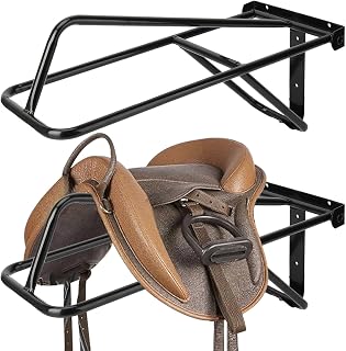 HDYEGY 2Pcs Saddle Rack,Wall Mounted Folding Saddle Rack Stand Heavy Duty Western & English Saddle Rack for Horse Tack Room,Stable,Barn, Black