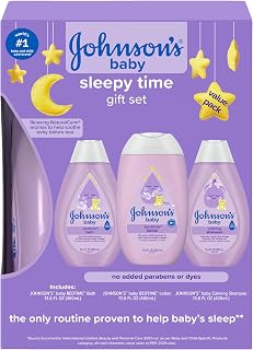 Johnson's Baby Sleepy Time Gift Set, 3 Items | Bedtime Bath, Bedtime Lotion, & Calming Shampoo Gift Set with NaturalCalm Aromas
