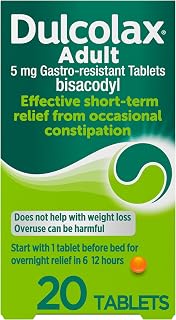 Dulcolax Adult - Constipation Relief Laxative 5mg Bisacodyl Gastro Resistant Tablets Tablets, 20 Count