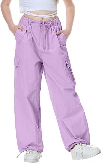 Rolanko Girls Paratrooper Trousers, Vintage Y2K Joggers with Elastic Waist Adjustable for Children