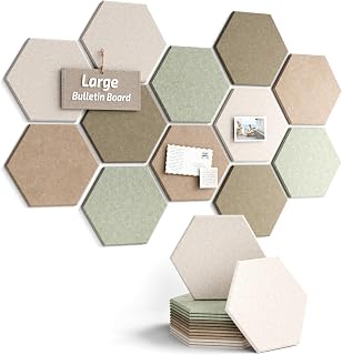 Fluxynara 12-Pack Hexagon Felt Bulletin Board Tiles, Linen Dusk-1 | Cork Board Alternative with 60 Adhesive Tabs for Notes, Photos and Reminders in Home Offices, Dorm and Classrooms