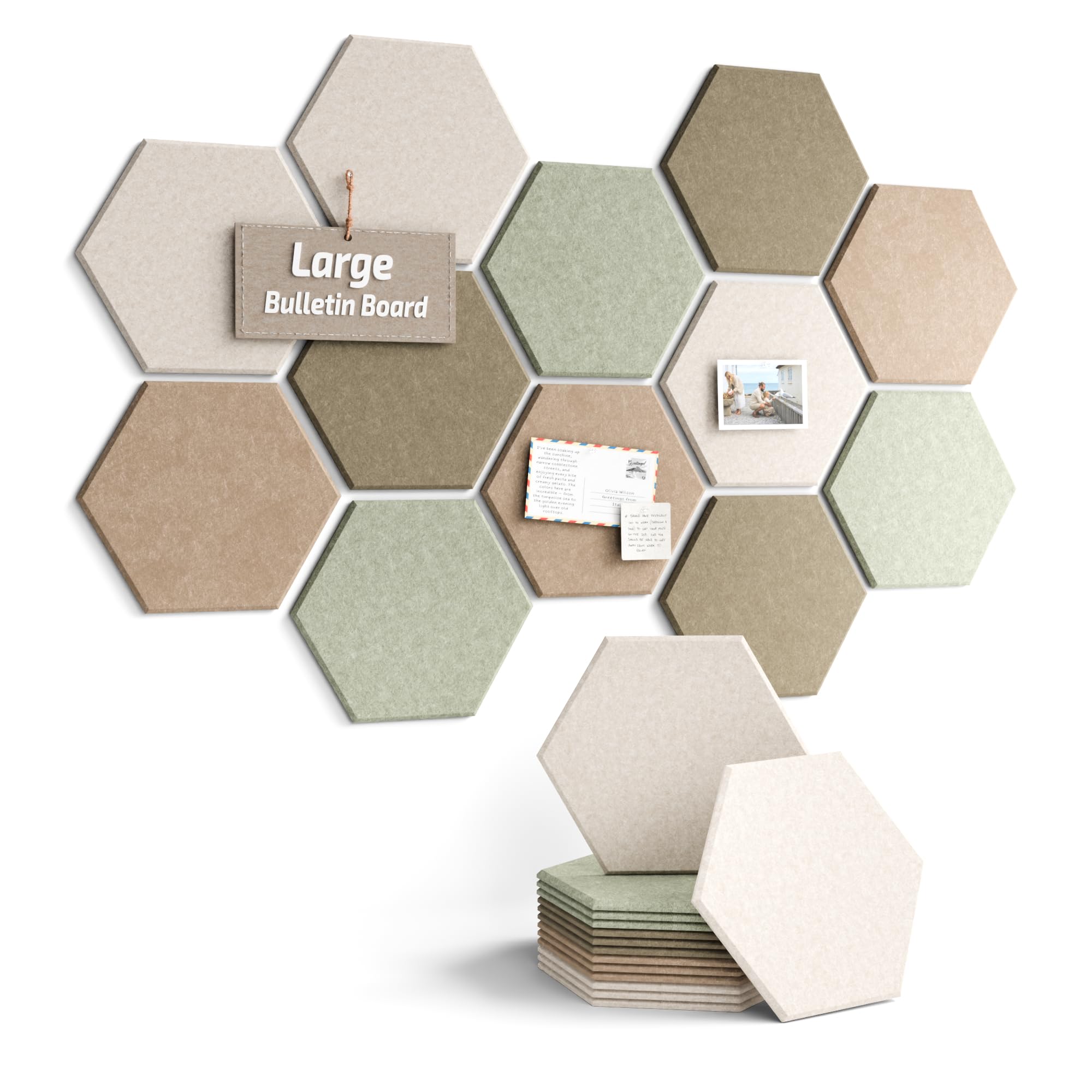 Fluxynara 12-Pack Hexagon Felt Bulletin Board Tiles, Linen Dusk-1 | Cork Board A