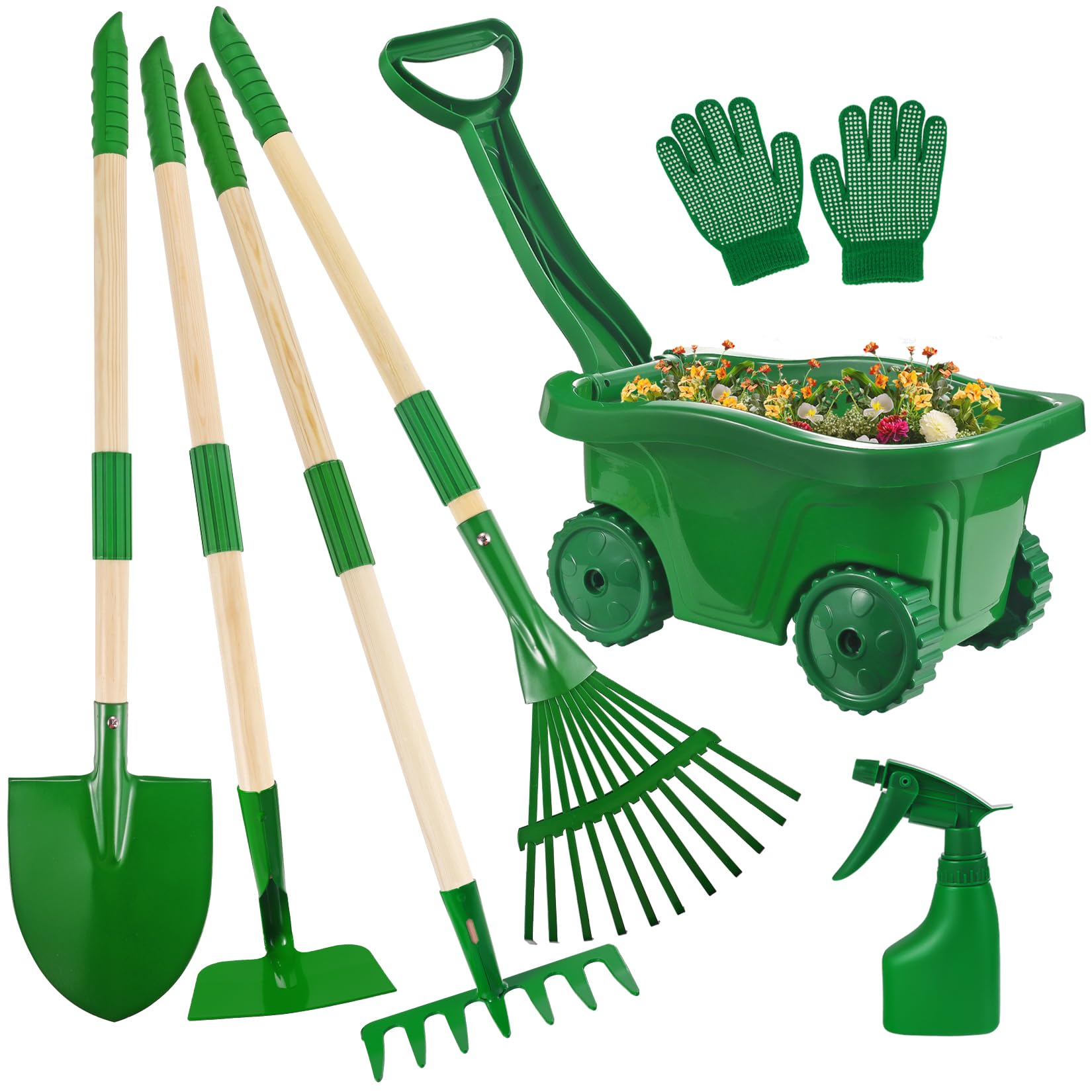 Duckura Kids Gardening Tools Set - 7pcs Wheelbarrow Set for Kids | with Shovel, 