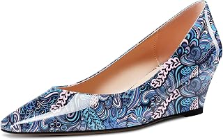 Aachcol Women's Square Toe Wedge Pumps Mid Heel Slip-on Dress Shoes Office 5CM