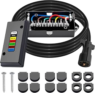CheeMuii 8 FT 7 Way Trailer Wiring Harness Kit Junction Box 7 Trailer Cord | Heavy Duty 7 Way Trailer Wire with Junction Box 7 Pin Trailer Wiring Kit Trailer Cord Trailer Cable for Trailer RV Camper