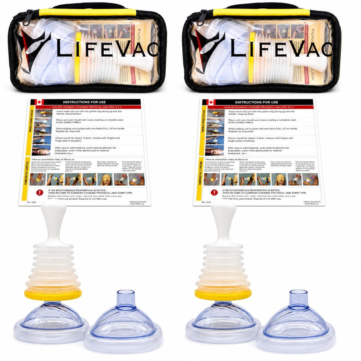 LifeVac Yellow Travel Kit 2 Pack (Canadian Version) - Portable Suction Rescue De