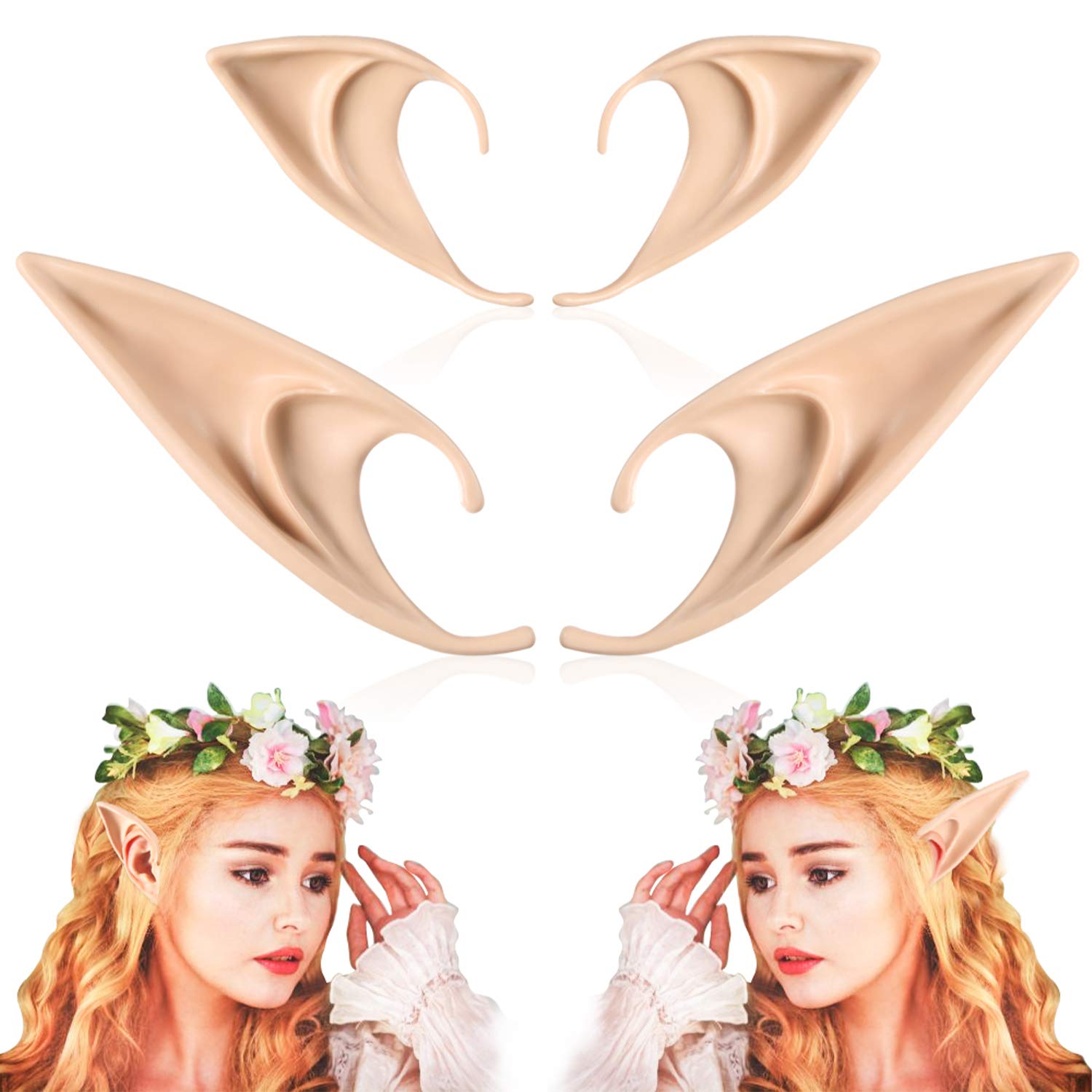 FRESHME Fairy Pixie Elf Ears - Cosplay Pointed Ears Halloween Costume Renaissanc