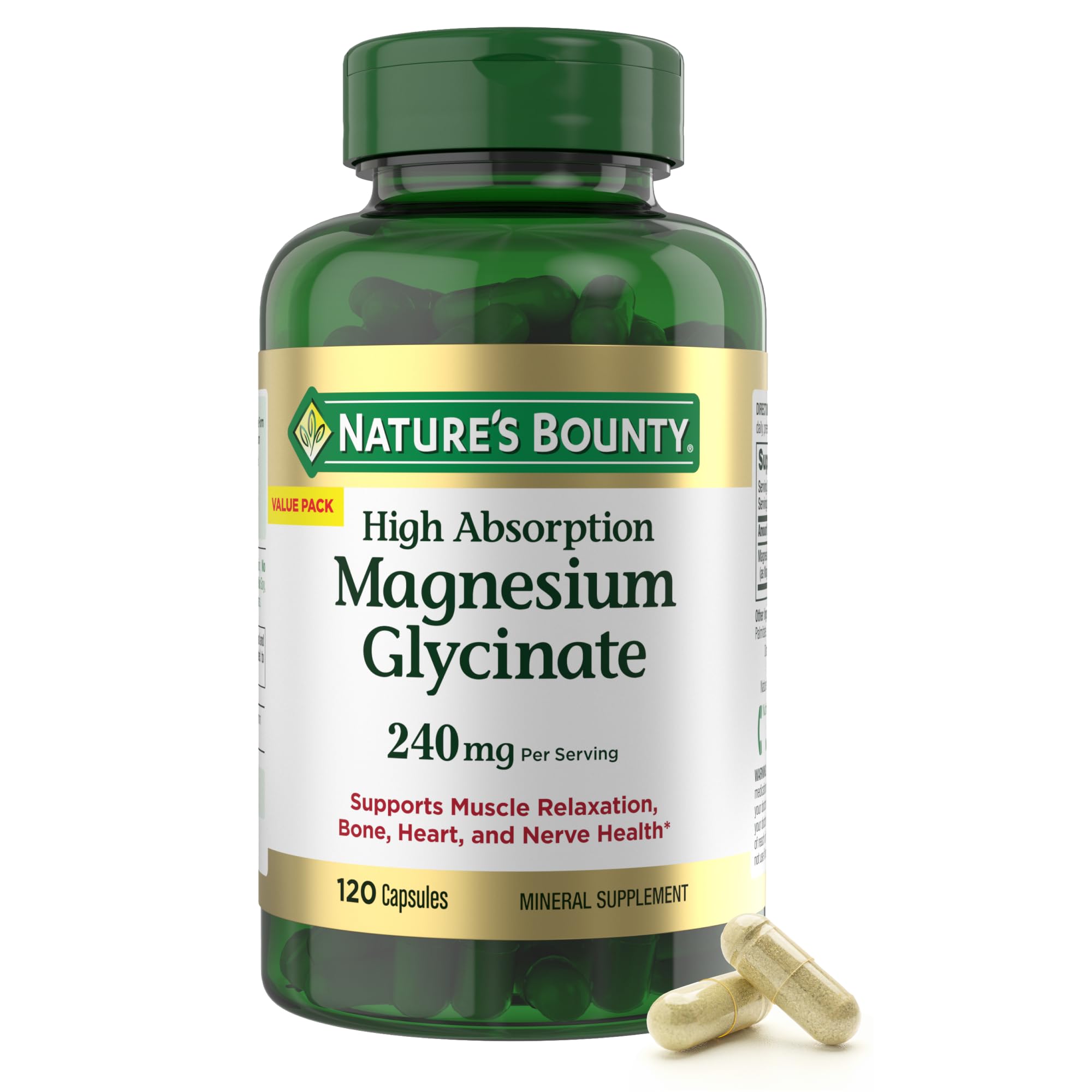 Nature’s Bounty High Absorption Magnesium Glycinate 240 mg Capsules, 120 ct | Su