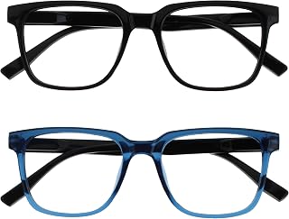 OPULIZE LEO Reading Glasses – Pack of 2 – Large Rectangular Frames – Black, Blue – Men and Women – Spring Hinges – RR55-13 – +1.50