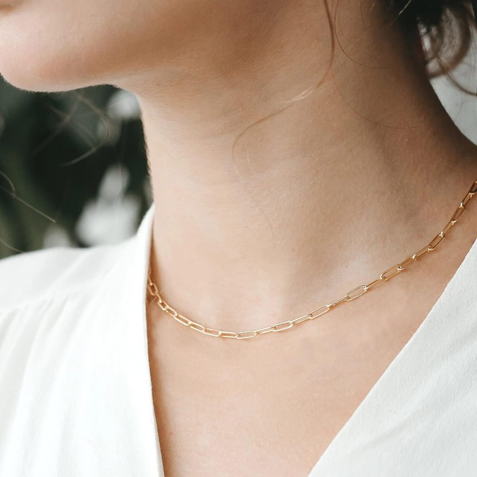 Paperclip Chain Stainless Steel Necklace for Women Simple Link Design Lightweigh