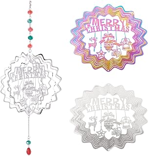 2Pcs Rainbow Wind Chimes Merry Christmas Flower Ornament 3D Wind Wheel Metal Flow Effect Garden Decor for Garden Yard Patio Porch Women Gift