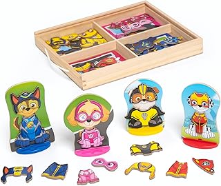 Melissa & Doug PAW Patrol Wooden Magnetic Dress-Up Activity Set | 64 Pieces, 4 Magnetic Wooden Pups, 48 Clothing Magnets, 8 Cards, Carry Case, Pretend Play, Preschool Toys for Kids, Ages 3+