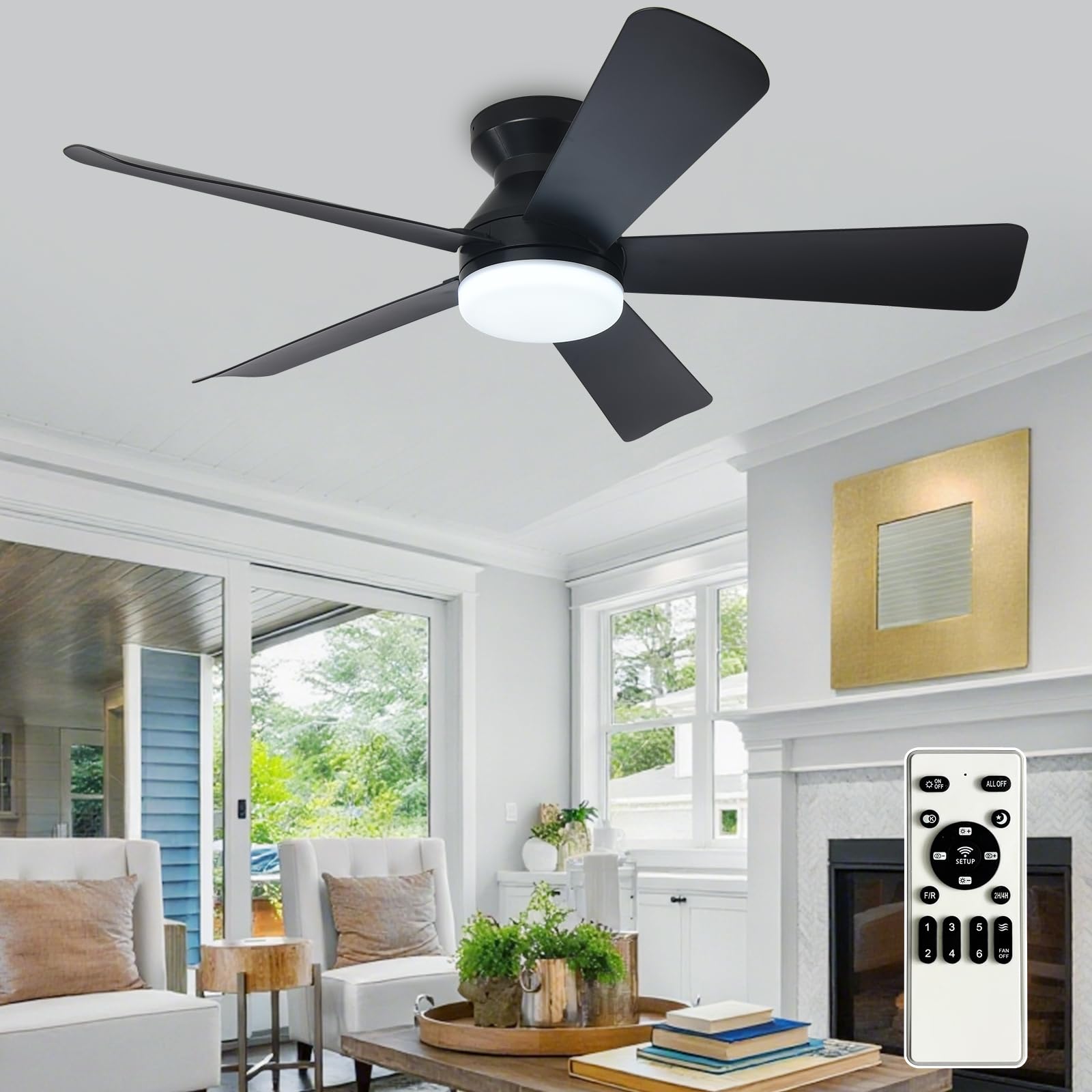 Depuley Modern Ceiling Fan with Light: 42-Inch Black Small Fans for Bedroom Indo