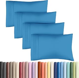 King Pillow Cases Set of 4 - Ultra Soft Pillowcase Covers - Denim Blue