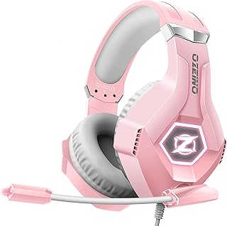 Ozeino Gaming Headset for PC, Ps4, Ps5, Pink | Xbox Headset with 7.1 Surround Sound, Noise Cancelling Mic, RGB Light, Over Ear Gaming Headphones for Xbox Series X/S, Switch