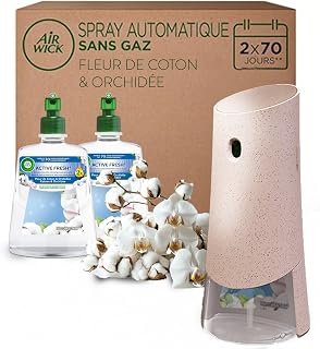 Air Wick Home Air Freshener Automatic Spray Without Gas Active Fresh – 1 Diffuser + 2 Refills Cotton Flower Fragrance + Orchid