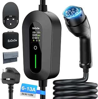 EzGoGo EV Charger 3 Pin Plug 32.81Ft/10M 3kW 6-13A Type 2 Charging Cable | IP65 Waterproof Car Charging Cable, 1-12h Delayed Charging, Plug & Play, Electric Car Charger for All EVs & PHEVs.