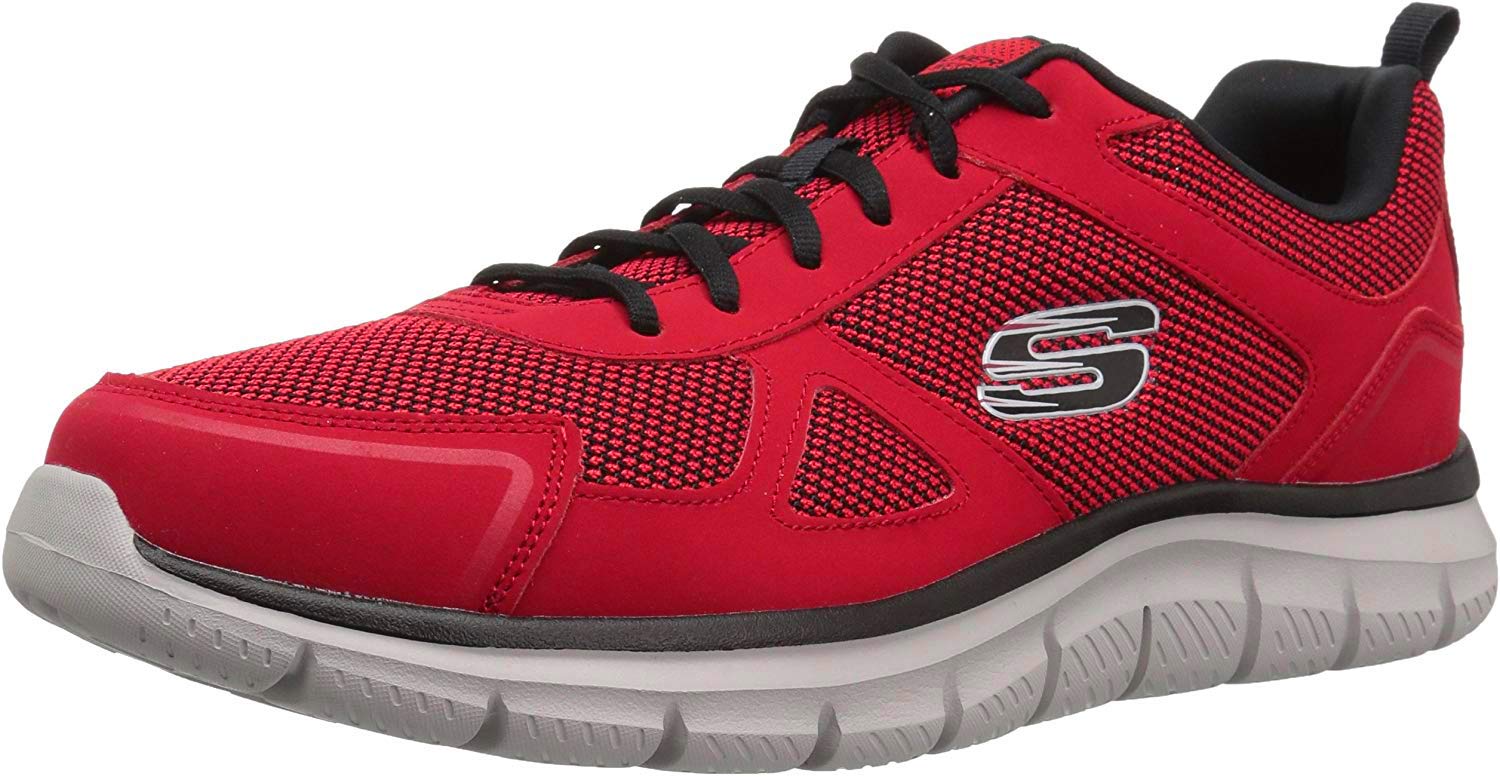 Skechers Track Bucolo, Men's Shoes, Red Leather Black Mesh Trim, 39.5 EU