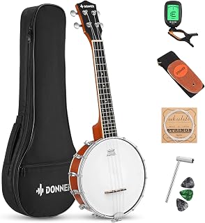Donner Banjolele 4 String Banjo Ukulele kit | Stringed Musical Instruments for Adult Beginner with Banjo Tuners, Gig Bag, Picks, Skeleton 23 Inch Sapele