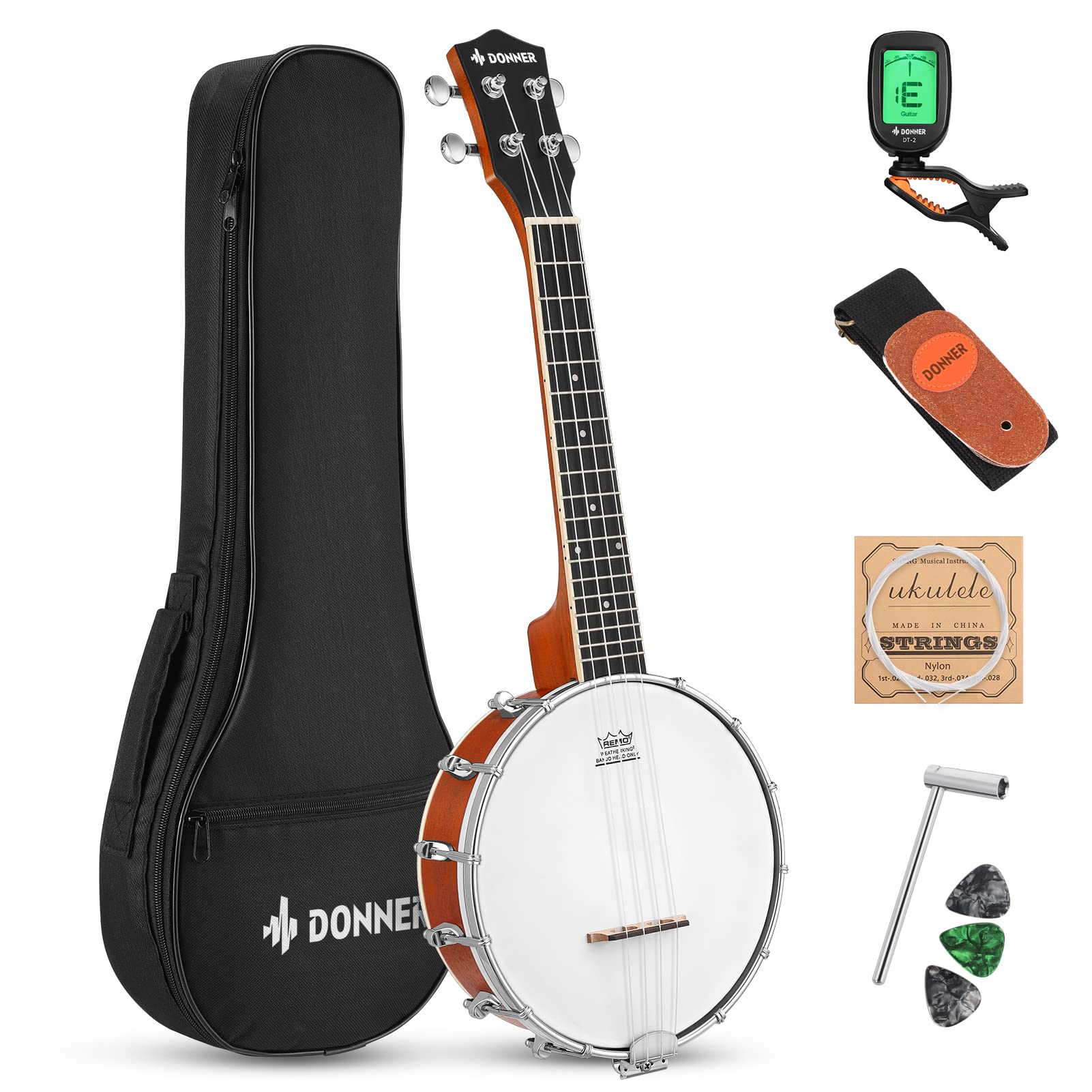 Donner Banjolele 4 String Banjo Ukulele kit | Stringed Musical Instruments for A