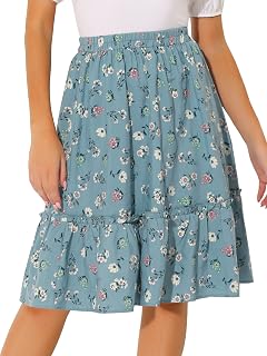 Allegra K Women's Knee Length Skirt Floral Elastic Waist Flowy Tiered A-Line Ruffle Skirt