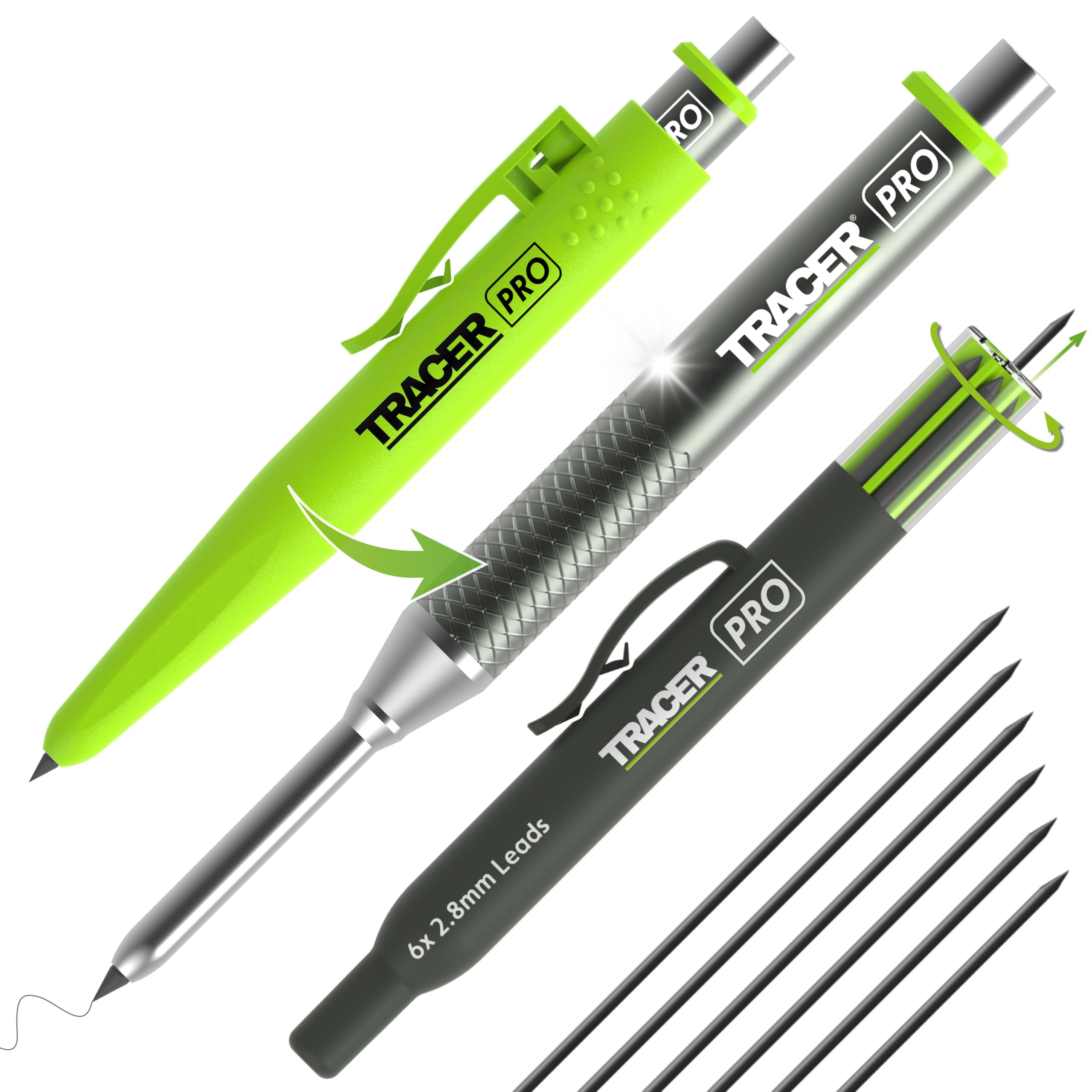 Tracer Pro Aluminum 2.8mm Construction Pencil Mechanical Carpenter Pencils | Hea