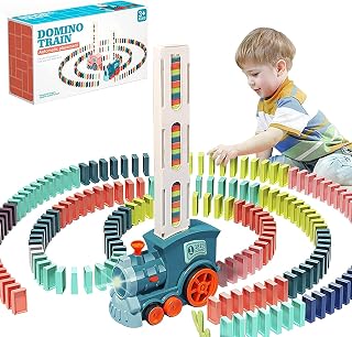 OBEST Domino Train Toy Set for Kids - 180pcs, Domino Blocks Set Building and Stacking Toy, Automatic Domino Train Creative Kids Games Gift for Boy Gril (Batteries not Included)