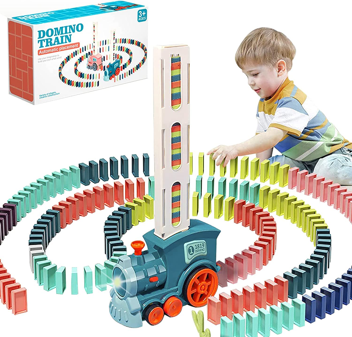 OBEST Domino Train Toy Set for Kids - 180pcs, Domino Blocks Set Building and Sta