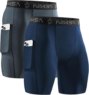 Niksa 1/3 Pieces Men's Running Tights Short Tights Men's Workout Shorts with Cell Phone Pocket Quick Dry Breathable Shorts