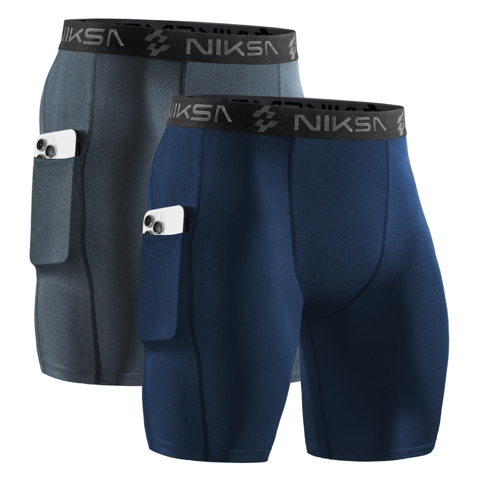 Niksa 1/3 Pieces Men's Running Tights Short Tights Men's Workout Shorts with Cel