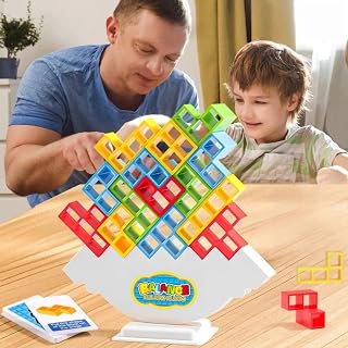 64 PCS Tower Stacking Balance Game with 22 Challenge Cards, Tetra Tower Tumble XL Building Blocks for Kids & Adults, Board Game for Family Game Night, Gift for Boys Girls Ages 6-12