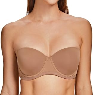 MELENECA Women's Large Bust Underwire Strapless Bra with Clear Straps, brown (french toast 19-1012tcx), D65