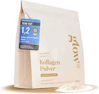 Glow25® Collagen Powder [450g] - Our Original - Collagen Hydrolysate with Vitamin C - Peptides Type 1 and 3 - Good Solubility - Neutral