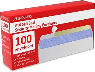 #10 Envelopes Letter Size Self Seal | 100 Business Mailing Security Peel and Sealing Envelope | 100% Tinted | no 10 White Windowless Legal Regular Plain Envelops Pack | 4-1/8 x 9-1/2 Inches | 24 LB