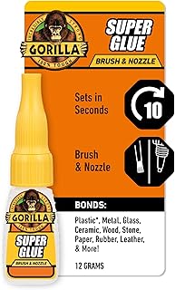 Gorilla Super Glue, Brush and Nozzle Two-Way Applicator, Clear, 12 g | All Purpose, Impact Tough, Anti-Clog Cap, Dries in 10-45 Seconds