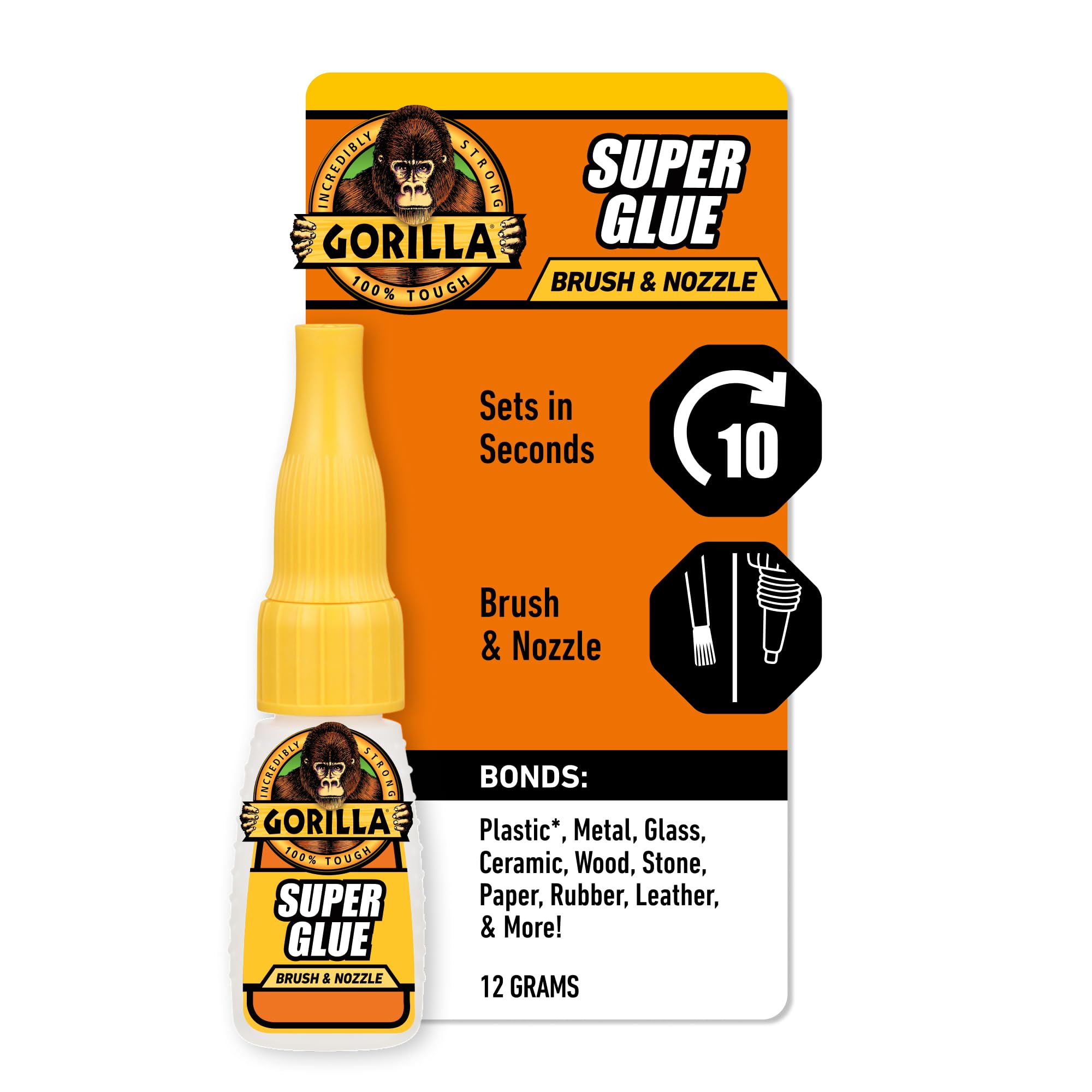 Gorilla Super Glue, Brush and Nozzle Two-Way Applicator, Clear, 12 g | All Purpo