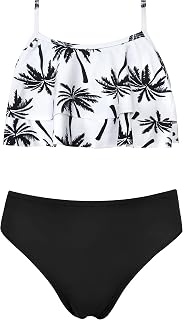 SHEKINI Adjustable Two Piece Swimsuit for Girls Irregular Print Ruffle Bikini Top Triangle Bikini Bottom Bikini Set