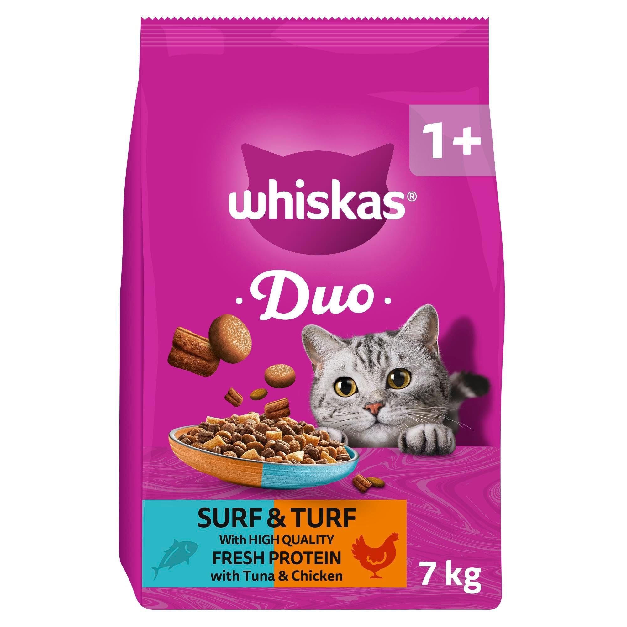WHISKAS DUO Adult Dry Cat Food 7kg Surf & Turf | Easily digestible protein, B vi