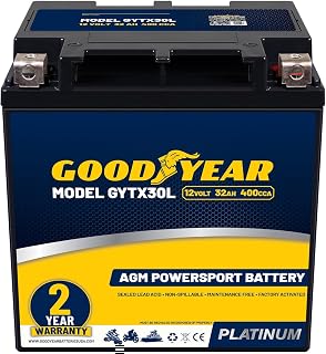 Goodyear GYTX30L - 12 Volt 32 AH, 400 CCA, Rechargeable High-Performance, Maintenance Free, SLA - AGM Battery for Motorcycle, ATV, UTV, Scooter, Snowmobile, Motorbike and more!