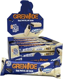 Grenade OREO White Protein Bars, 12 x 60 g | High Protein, Low Sugar Bars, Over 21 g Protein & Less than 1 g Sugar, Soft Nougat with zero sugar OREO Pieces