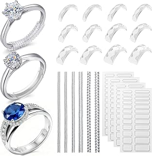 114Pcs 3-in-1 Ring Sizers for Loose Rings, Anti-Slip, Reduce 0.5-1 Size | Fits Bands 1-10mm, Invisible Silicone Ring Guards Ring Space Tighteners, 3 Styles Spiral, Clip-on and Sticky for Women &amp; Men