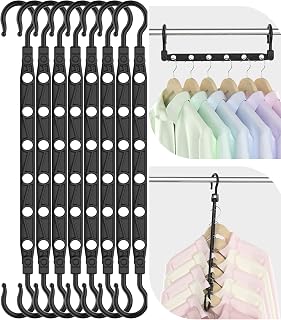 Latoxcaa Space Saving Hangers for Clothes, 8 Pack Collapsible Hangers with 6 Holes and 360° Swivel Hook, Hanger Hooks Space Saver for Closet Organizers and Storage, Dorm Room Essentials, Black