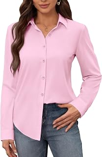 siliteelon Women's Stain Shield Dress Shirts Wrinkle Free Long Sleeve Shirts Solid Work Business Button Down Shirts