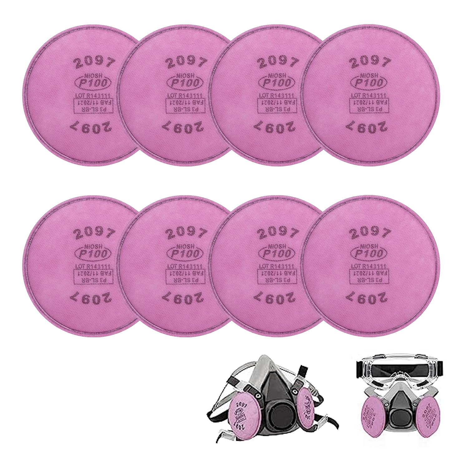 8pcs 2097 Respirator Filters, Particulate Filter Wool for P100 Filter Holder, Mo