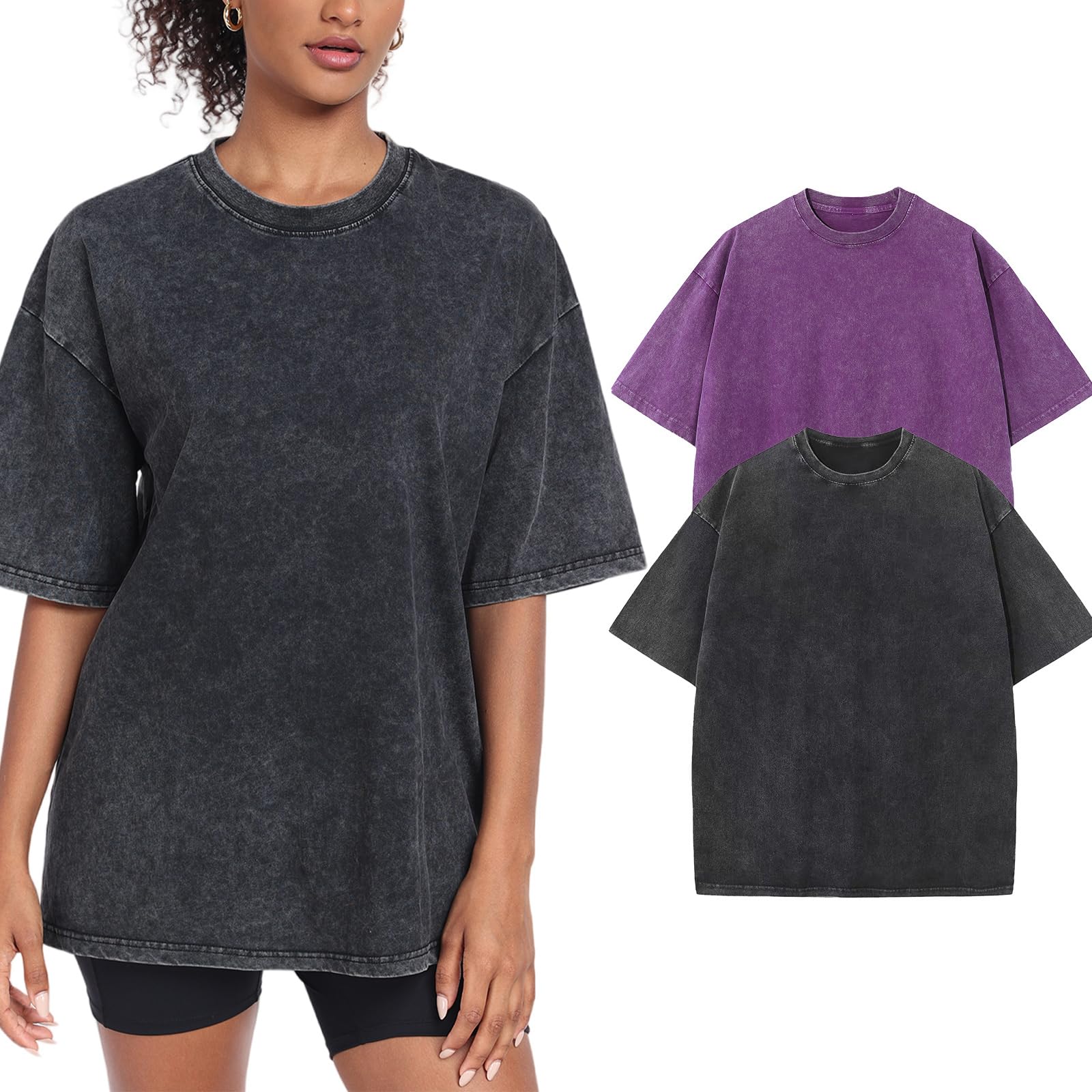 レディース ウォッシュド ヴィンテージ オーバーサイズ Tシャツ バギー ワークアウト トップス 半袖 コットン Tシャツ ストリートウェア ボーイフレンド T