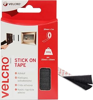 VELCRO® Brand | Stick On Tape | Cut-to-Length Strong Hook & Loop Self Adhesive Sticky Tape Perfect for Room Décor & Home, Office, Garage Use | Black | 20mm x 1m