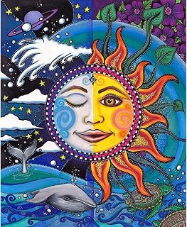 EastyGold Diamond Painting 5D DIY Art Sun Moon Face Gods Round Diamond Painting Kits Full Drill for Adults Kids Rhinestone Embroidery Picture Handcraft Home Wall Decoration Gifts 11.8” x 15.8”